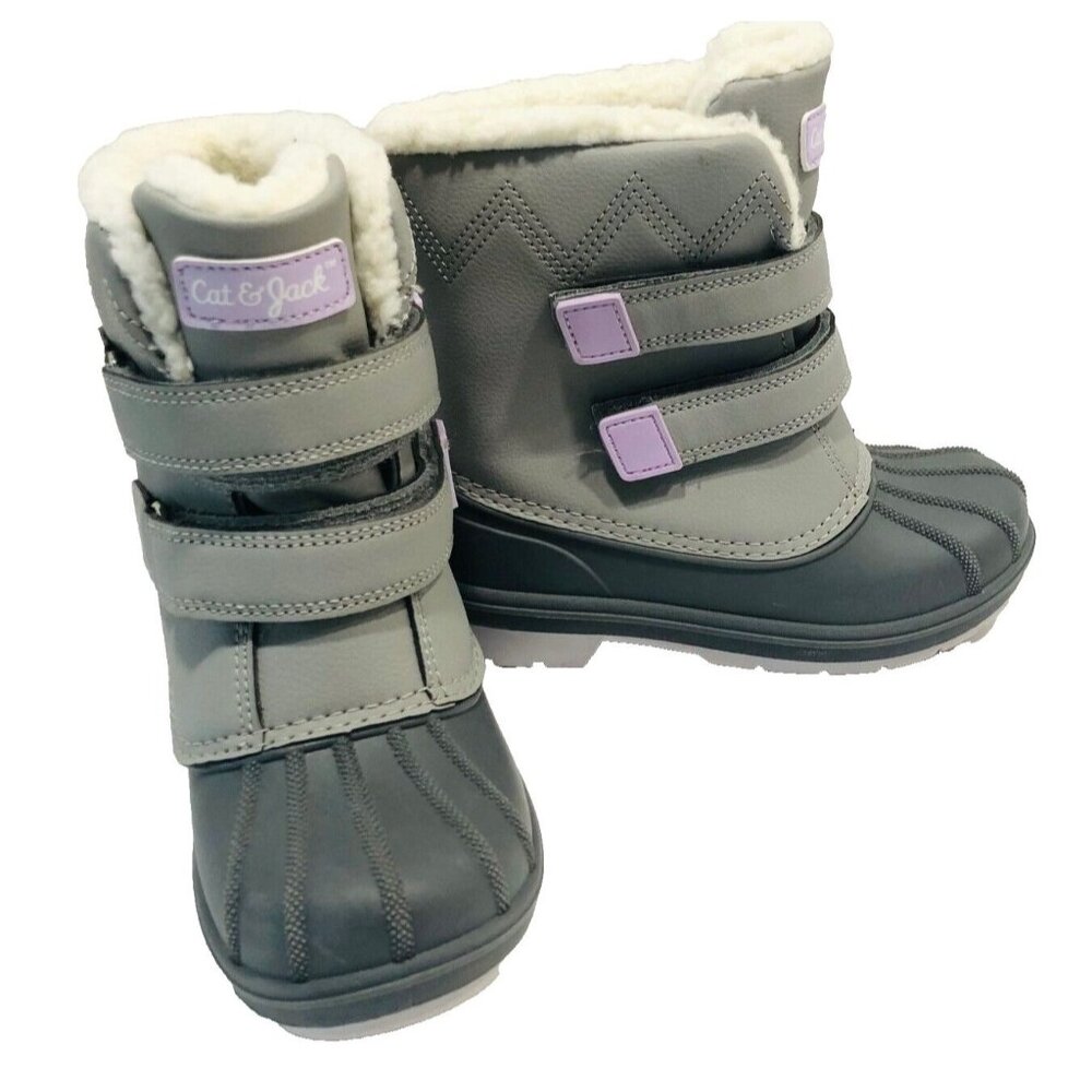 Cat & Jack Gray Denver Winter Shearling Boots Girl 12 Unisex Hook Loop Snow Rain